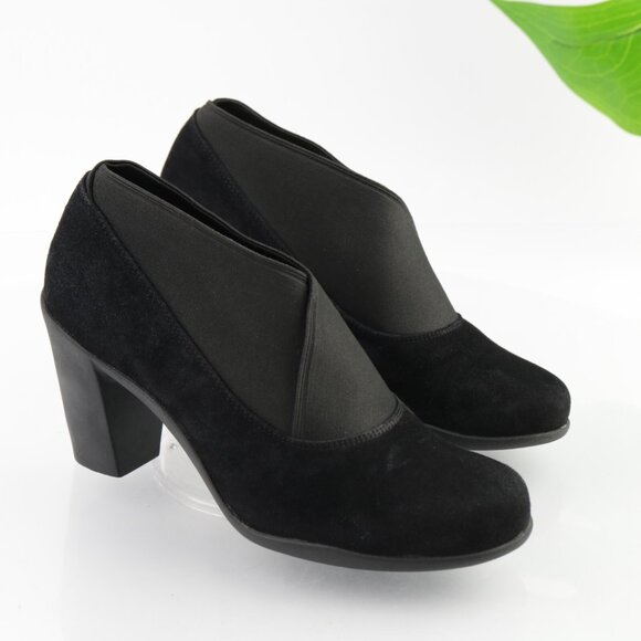 Clarks Womens Adya Luna Boots Size 7 Black Suede Block Heel Elastic Cuff Booties - Picture 11 of 11